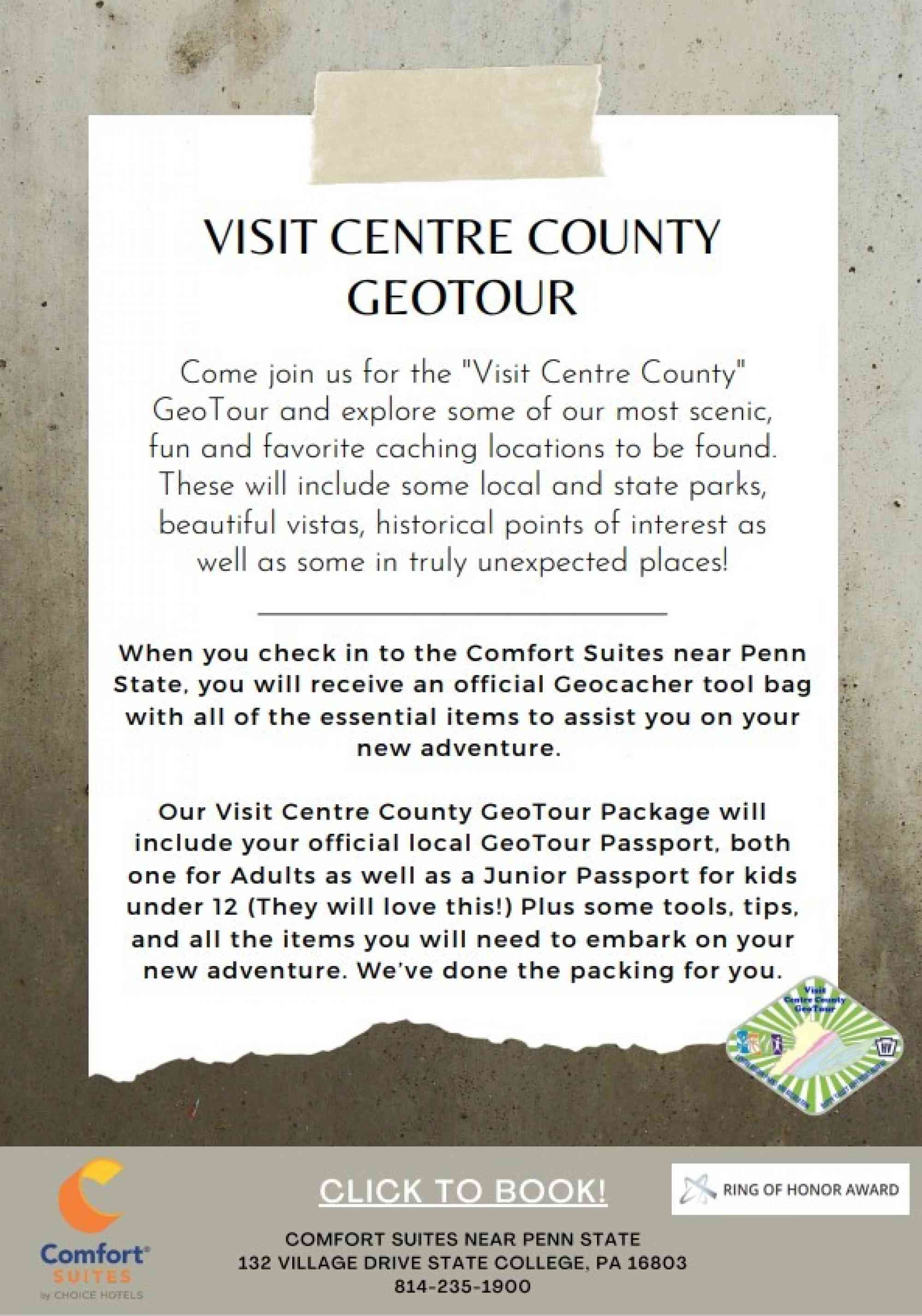 Visit Centre County Geo Tour Package Flyer Comfort Suites near Penn St Screen shot