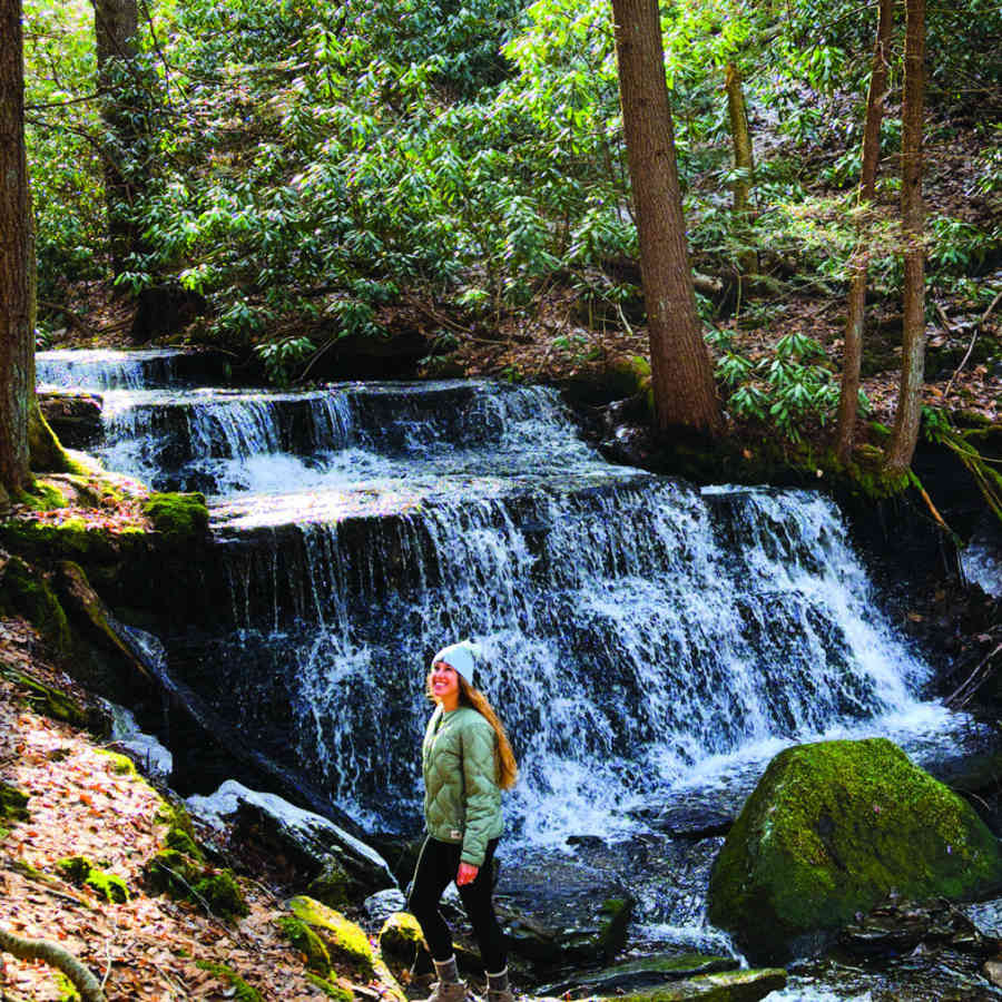 Person forest river