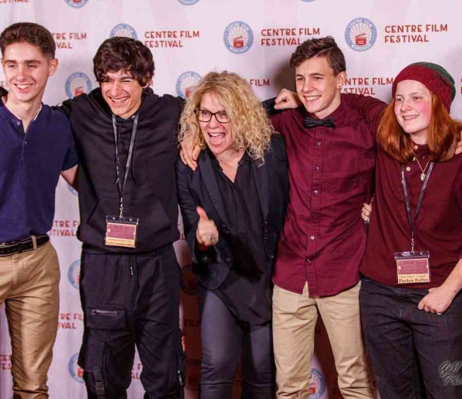 Pearl with student filmmakers